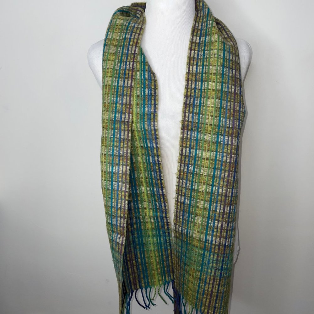 Vintage Victoire Mathieu Paris Woven Wool Blend Scarf Multicolor Fringe - Picture 8 of 10